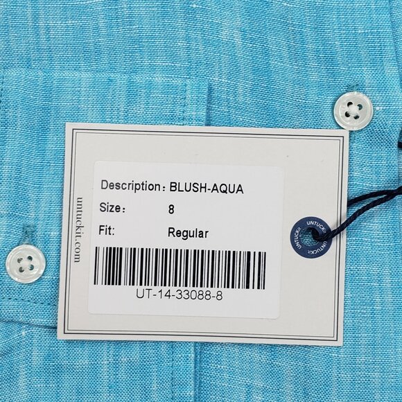 UNTUCKit Blush-Aqua Button-Up Shirt Womens Size 8 Aqua Blue Linen LS Regular Fit - Picture 4 of 14